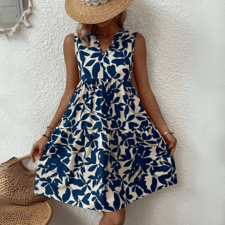 Nora trapeze jurk met halflange mouwen zonder mouwen