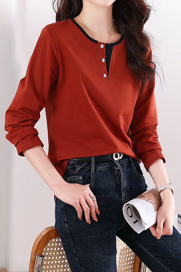 Effen gekleurd langemouwen T-shirt