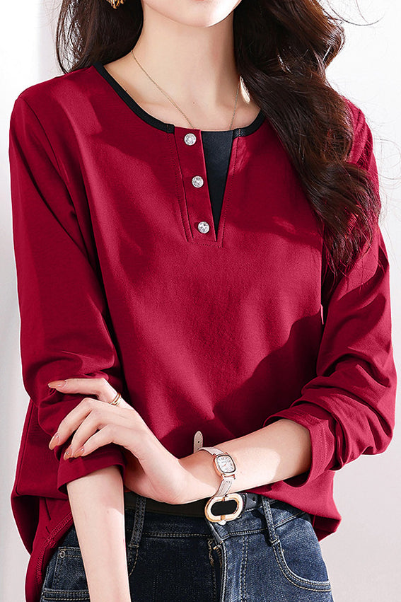 Effen gekleurd langemouwen T-shirt