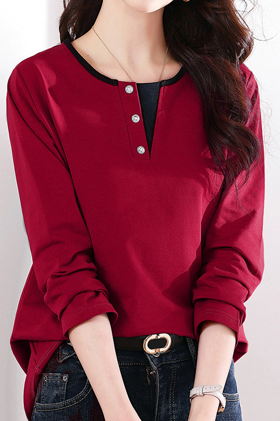 Effen gekleurd langemouwen T-shirt