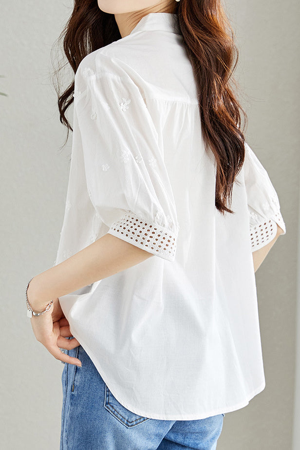 Geborduurde blouse in effen kleur