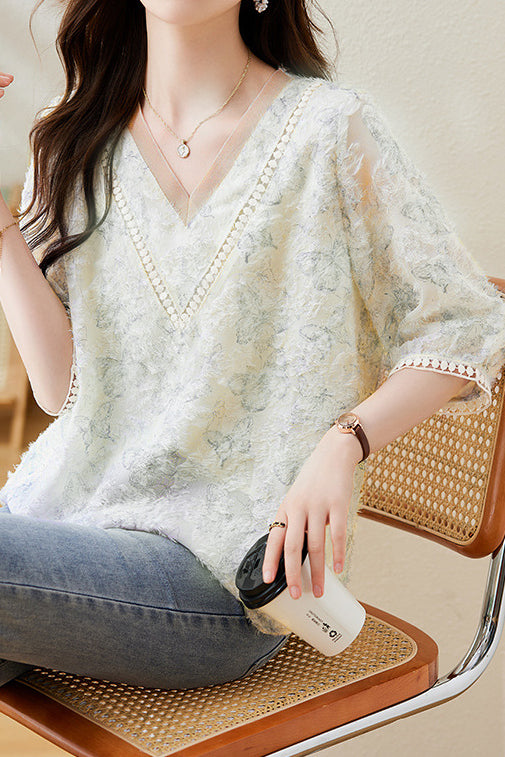 V-hals Vlinderprint Shirt
