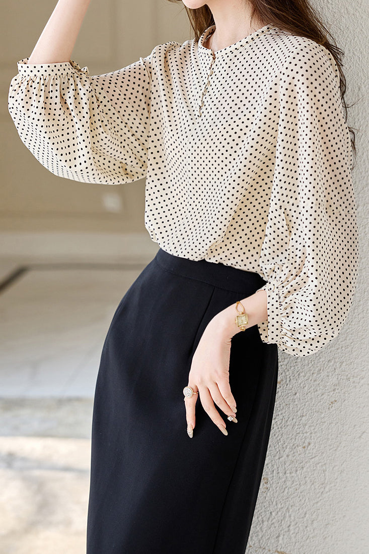 Casual Shirt met Ronde Hals en Stippen
