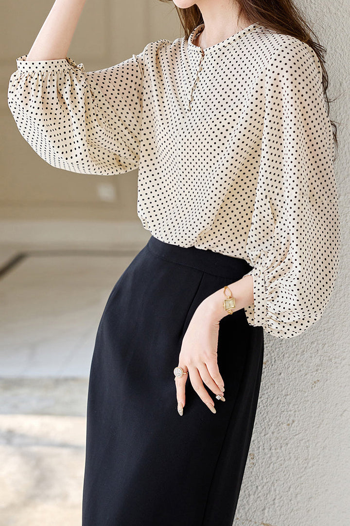 Casual Shirt met Ronde Hals en Stippen
