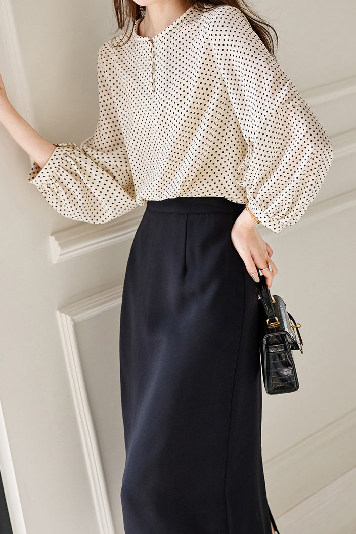 Casual Shirt met Ronde Hals en Stippen