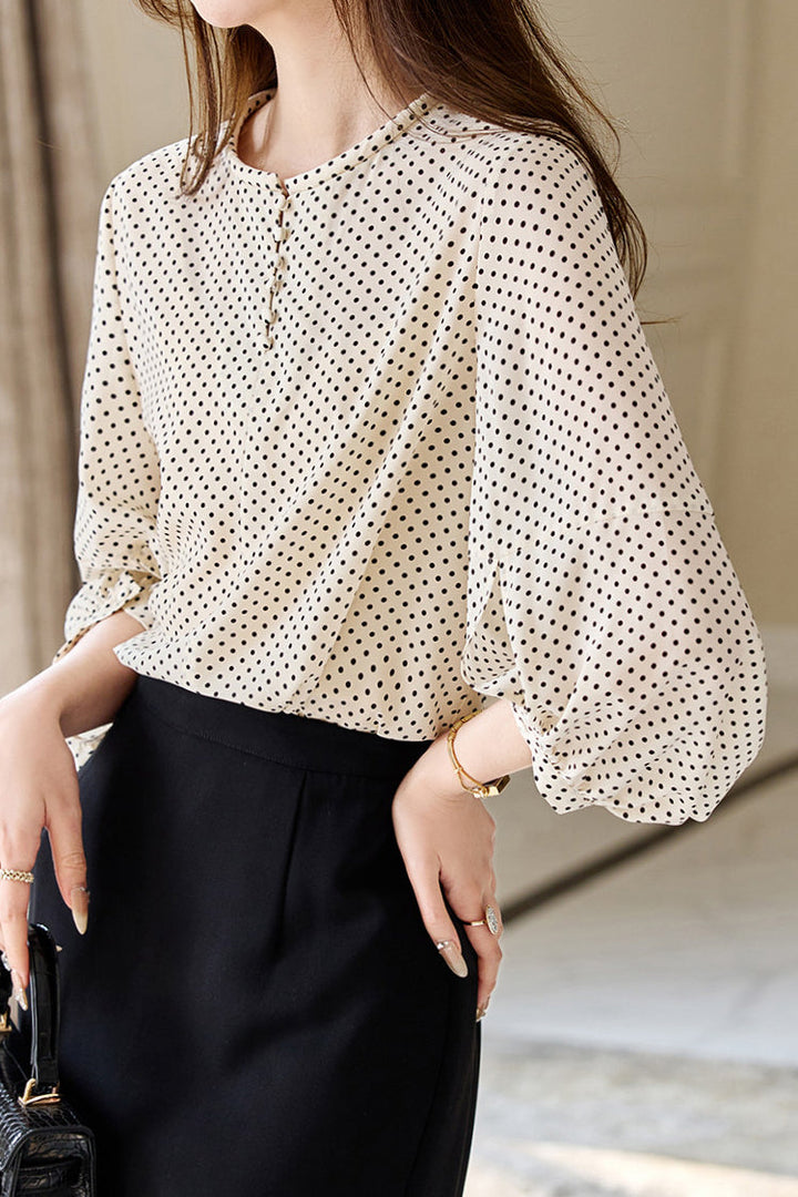 Casual Shirt met Ronde Hals en Stippen