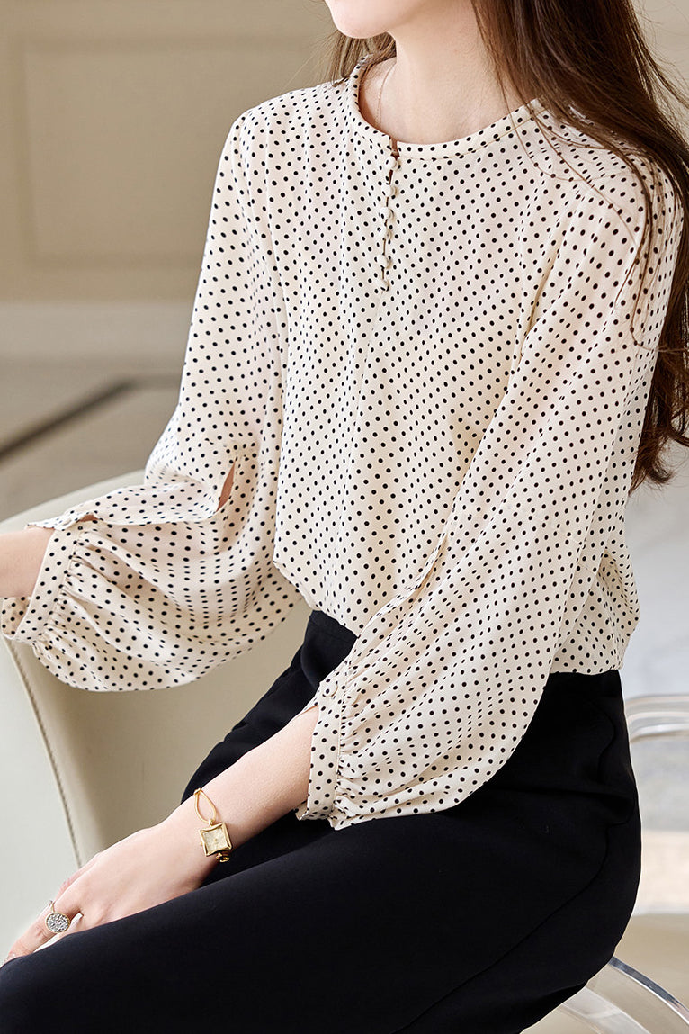 Casual Shirt met Ronde Hals en Stippen