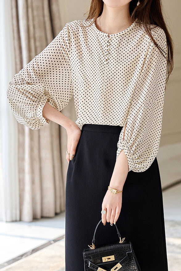 Casual Shirt met Ronde Hals en Stippen