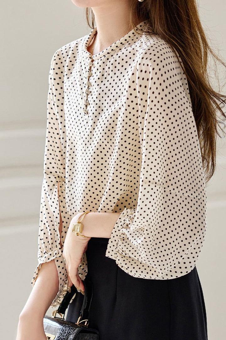 Casual Shirt met Ronde Hals en Stippen