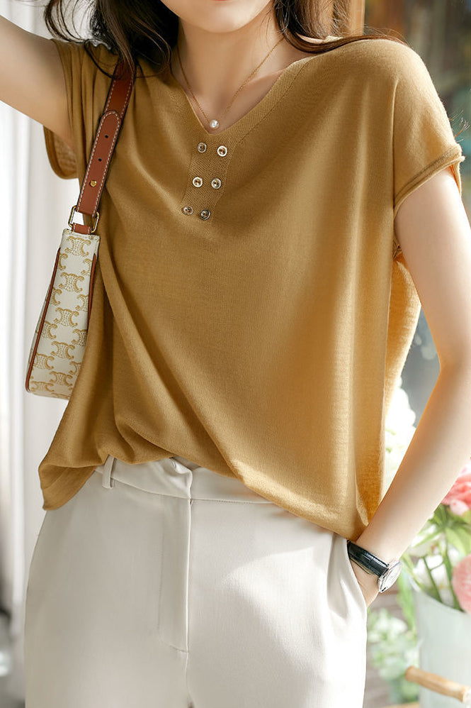 Gebreid T-shirt met V-Hals