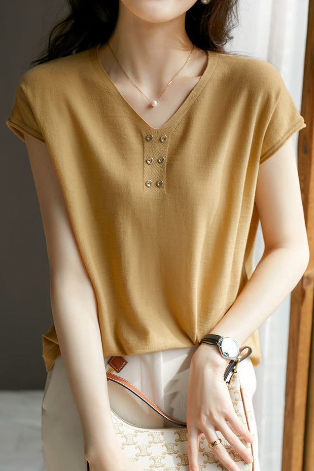 Gebreid T-shirt met V-Hals
