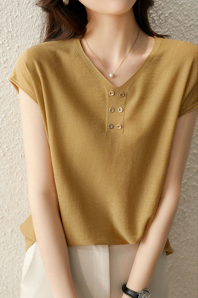 Gebreid T-shirt met V-Hals