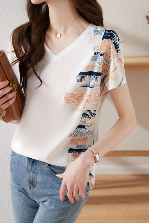 V-hals Korte Mouwen T-Shirt