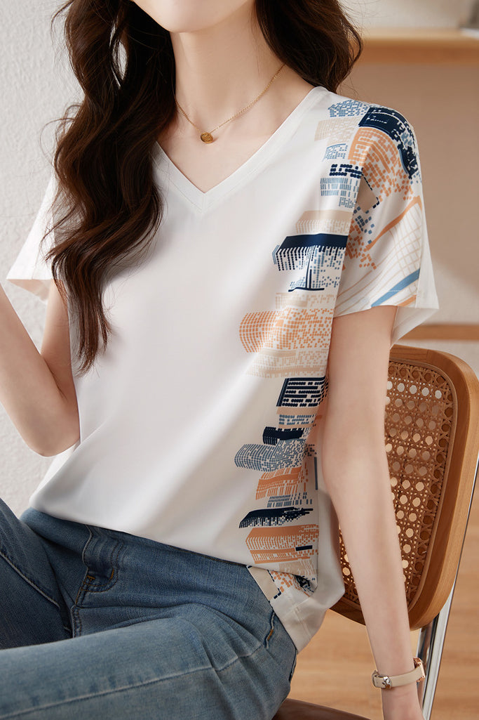 V-hals Korte Mouwen T-Shirt