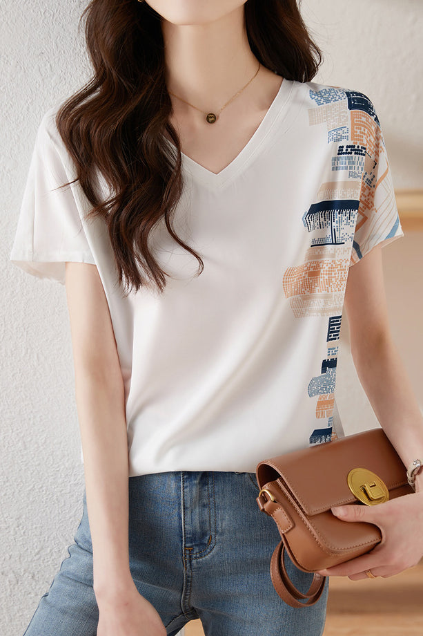 V-hals Korte Mouwen T-Shirt