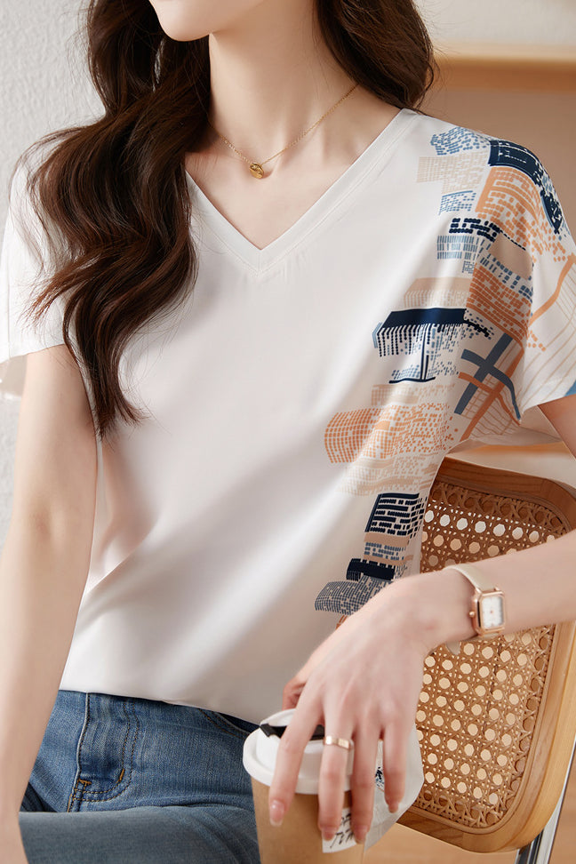 V-hals Korte Mouwen T-Shirt
