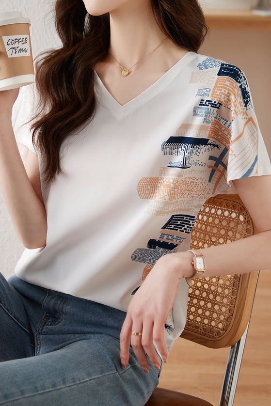 V-hals Korte Mouwen T-Shirt