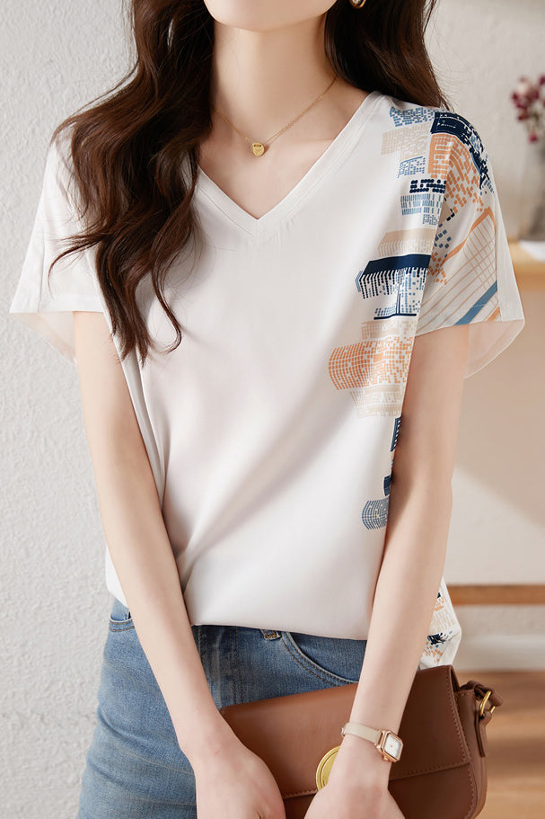 V-hals Korte Mouwen T-Shirt