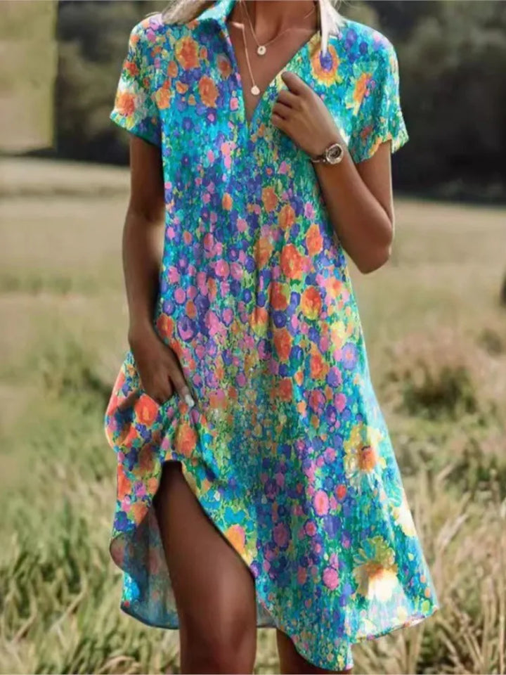Carla™ | Elegante V-hals Jurk met Bloemenmotief