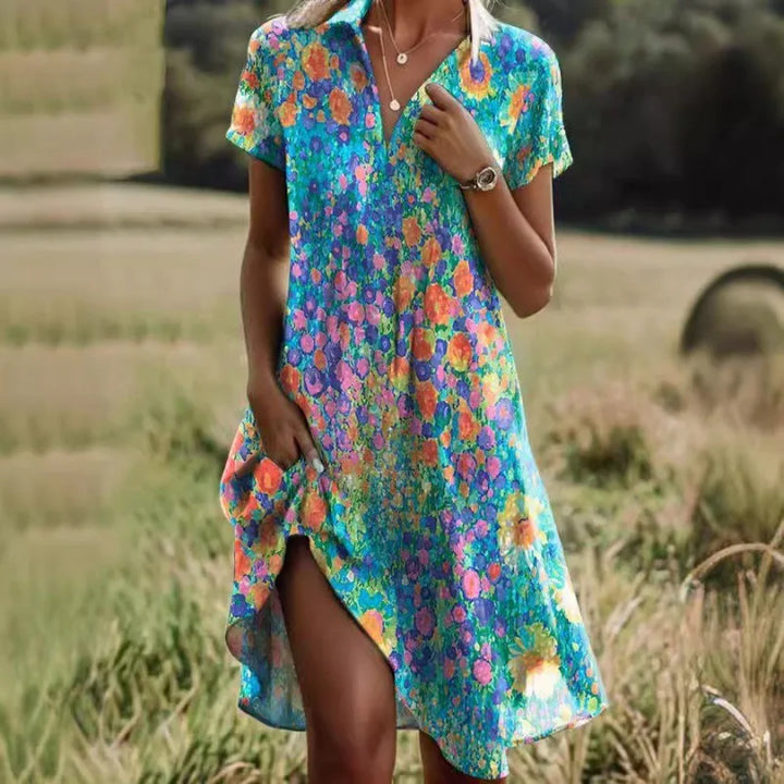 Carla™ | Elegante V-hals Jurk met Bloemenmotief