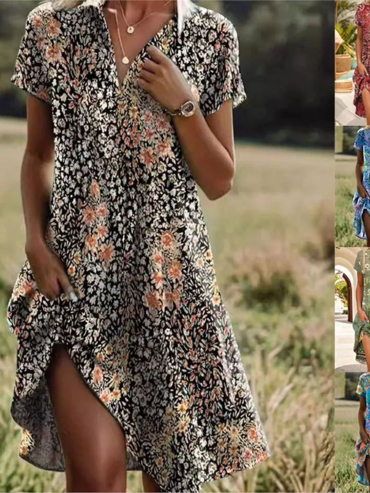 Carla™ | Elegante V-hals Jurk met Bloemenmotief