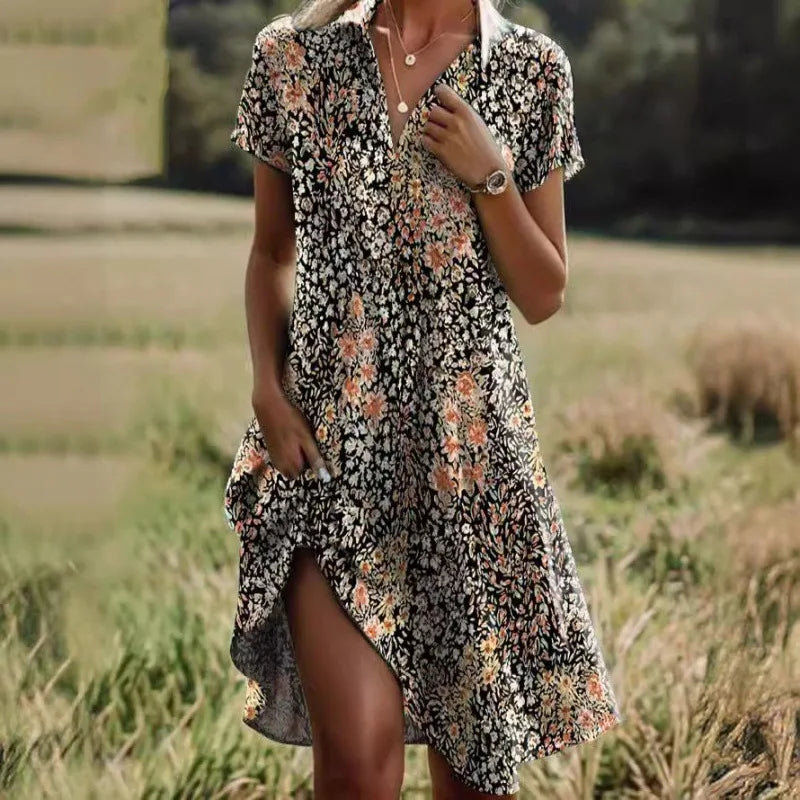 Carla™ | Elegante V-hals Jurk met Bloemenmotief