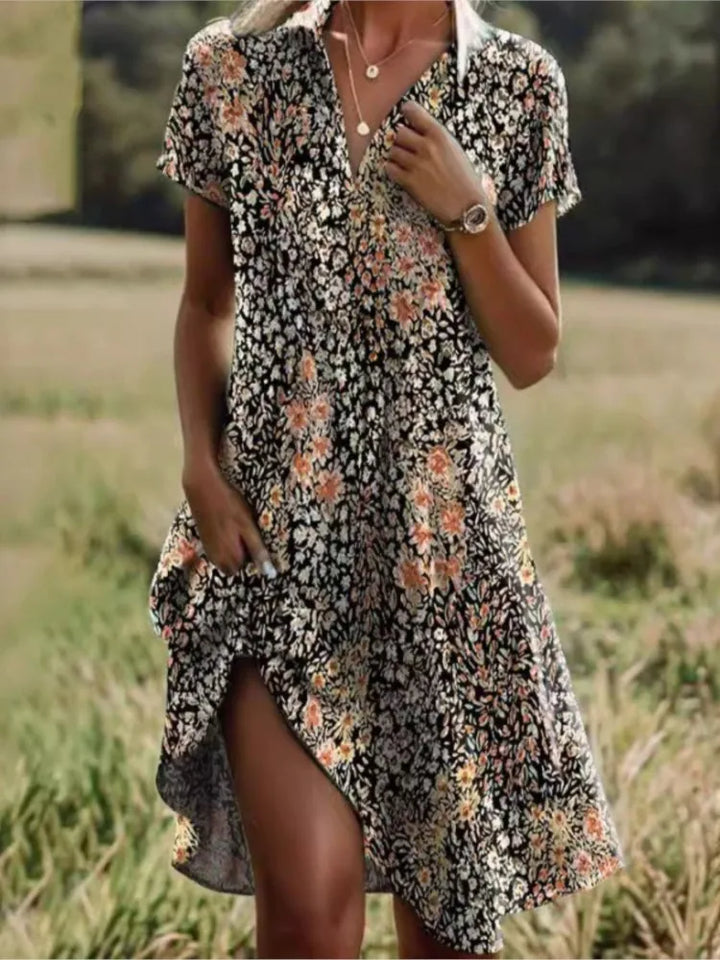 Carla™ | Elegante V-hals Jurk met Bloemenmotief
