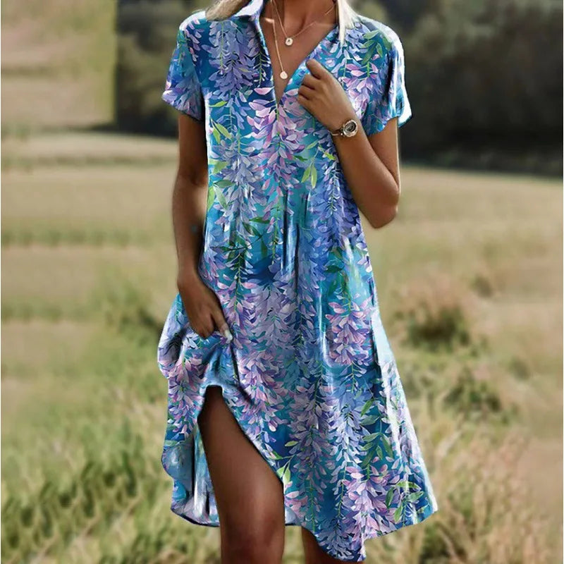 Carla™ | Elegante V-hals Jurk met Bloemenmotief