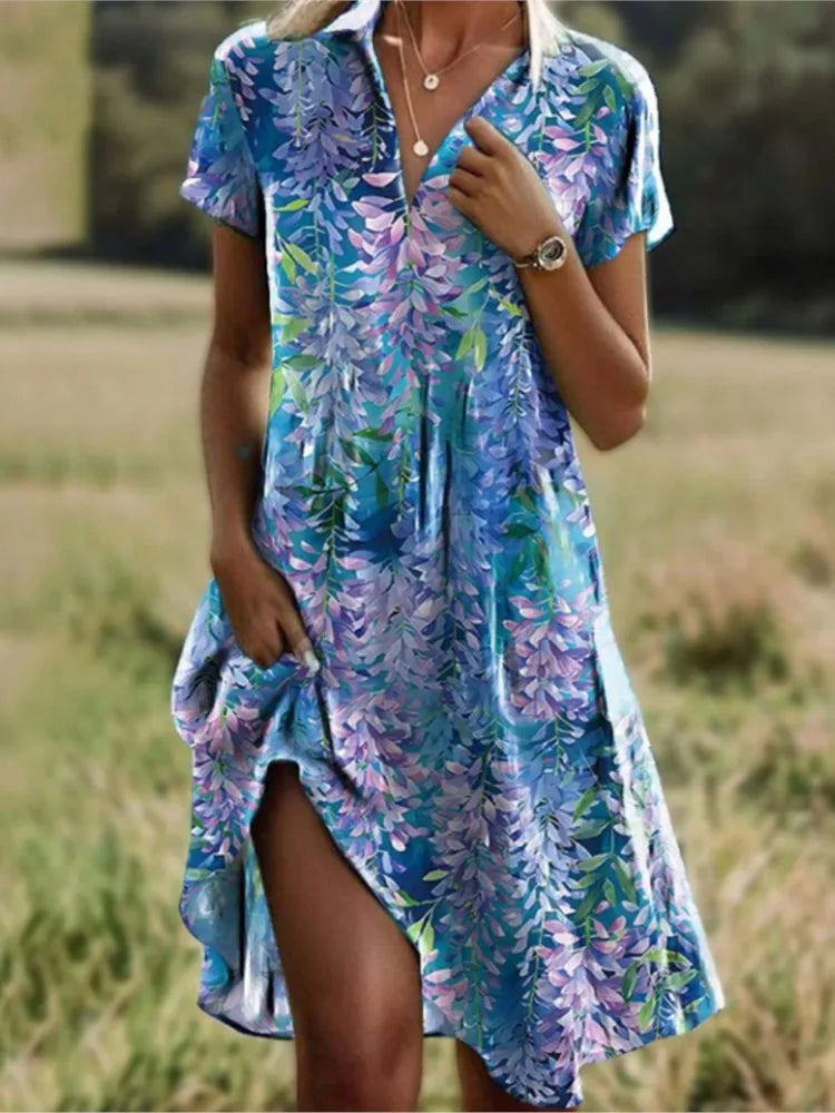 Carla™ | Elegante V-hals Jurk met Bloemenmotief