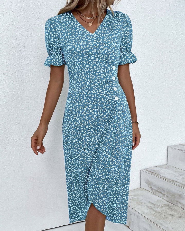 Gabrielle midi jurk met korte mouwen en bloemenprint