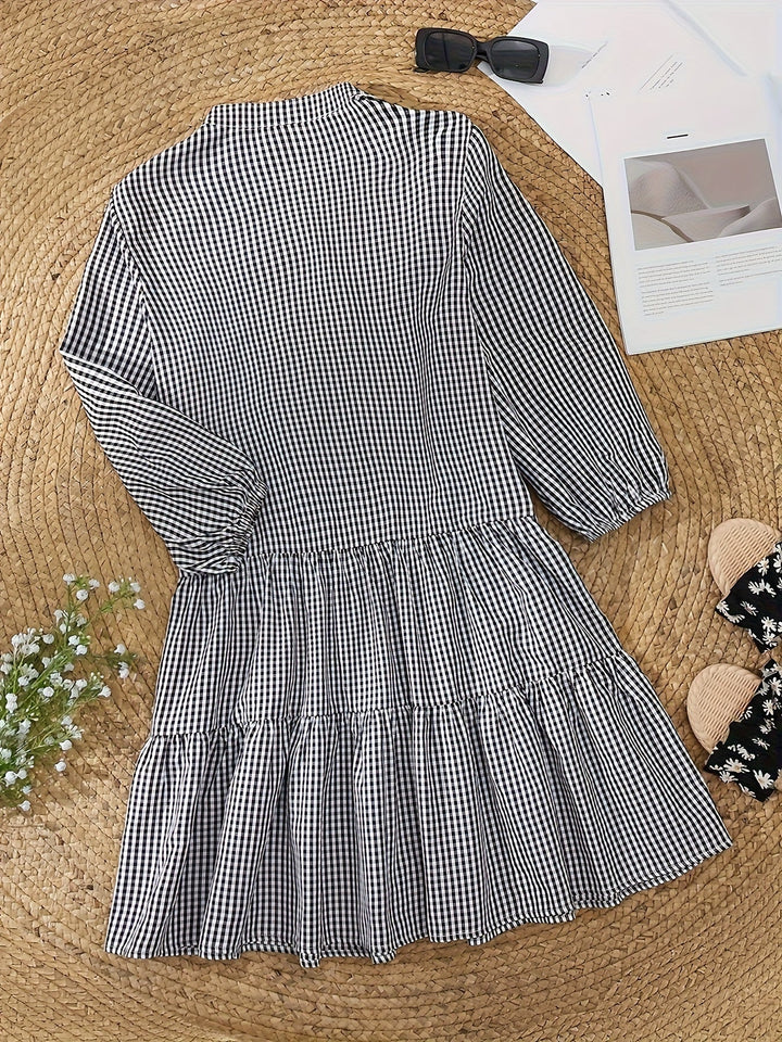 Rose | Gingham Button-Up Tiered Dress