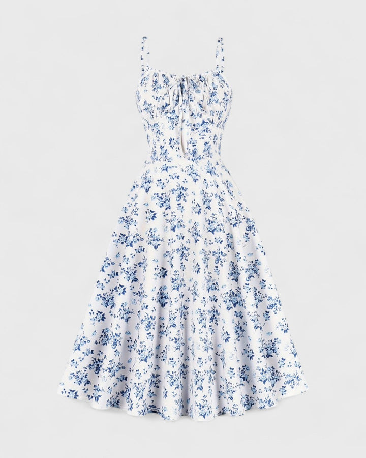 Margaux zomerjurk met spaghettibandjes en vintage bloemenprint