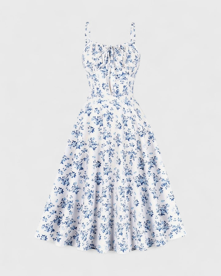 Margaux zomerjurk met spaghettibandjes en vintage bloemenprint