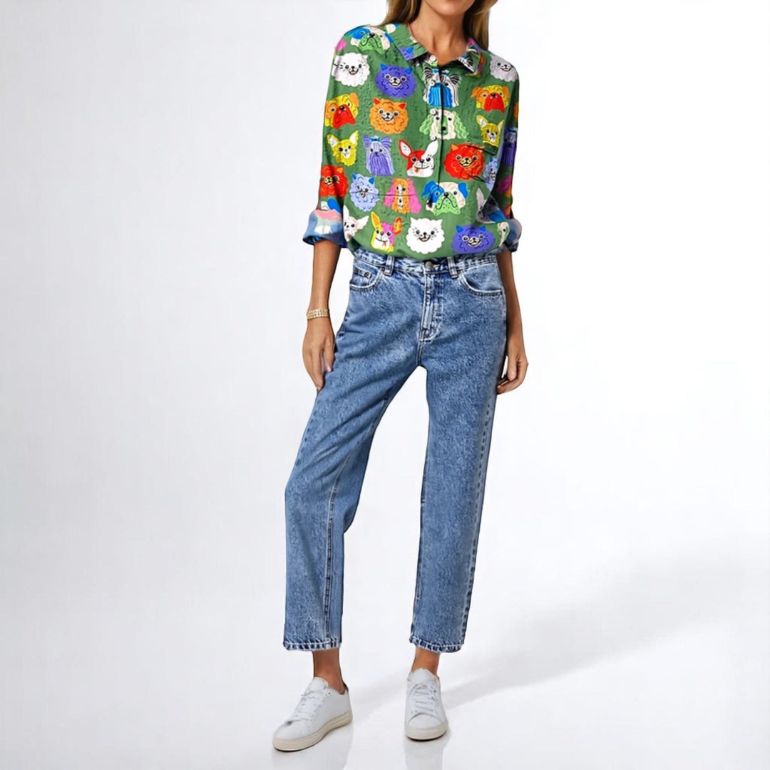 Opulente™ | Damesblouse met Hondenprint