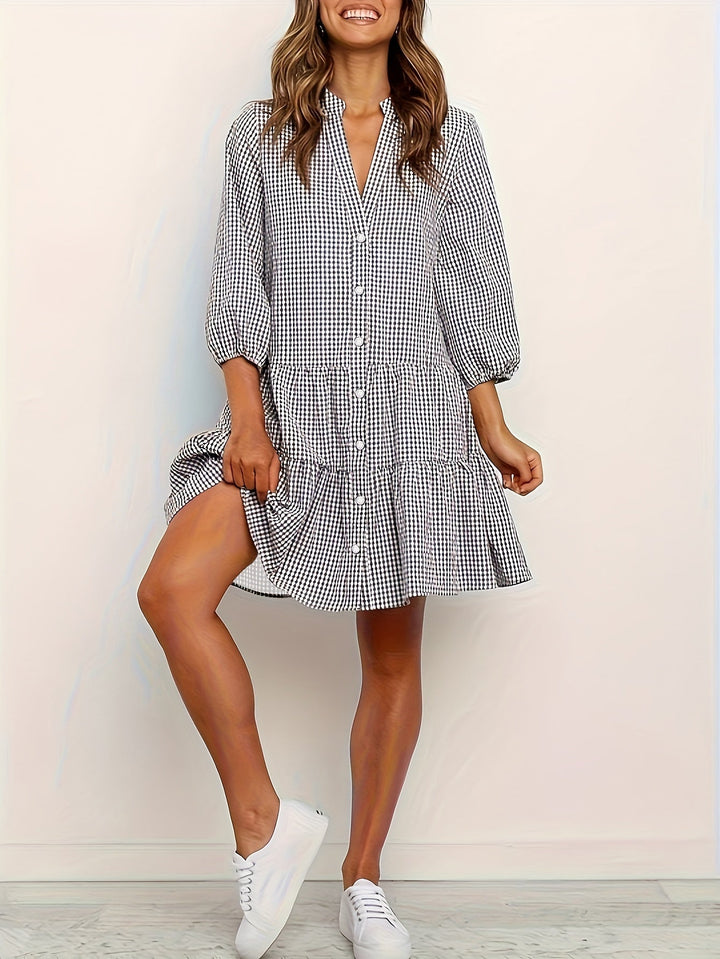 Rose | Gingham Button-Up Tiered Dress