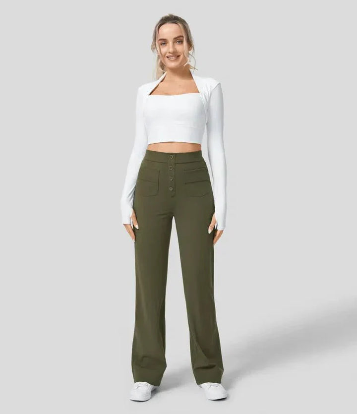 Cate | Elastische broek met hoge Taille | 1+1 GRATIS