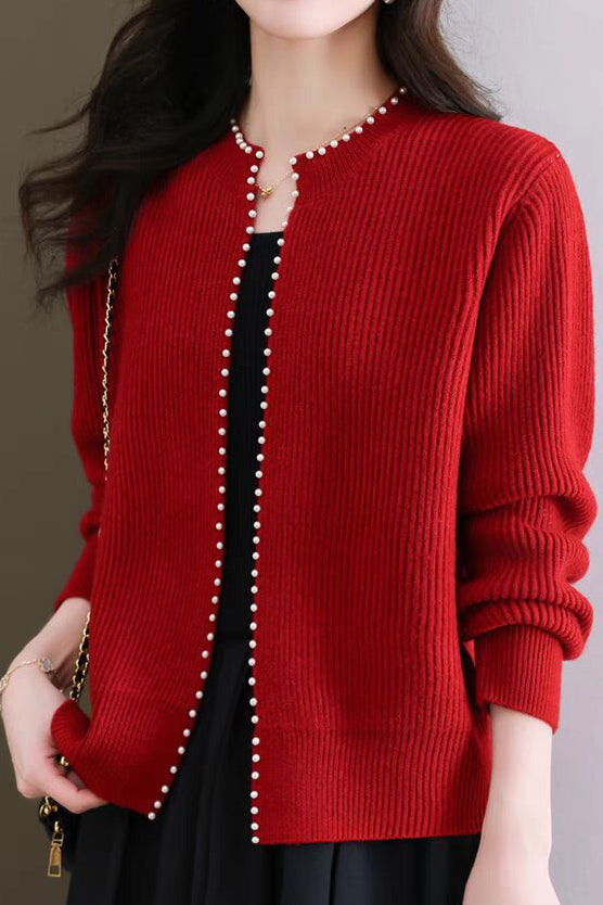 Gebreide Sweater Cardigan met Parels