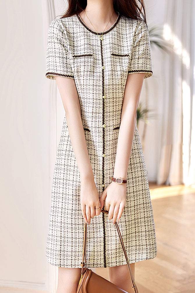 Bicolor Taped Plaid Dress