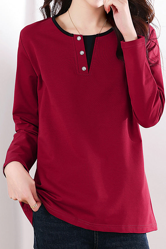 Effen gekleurd langemouwen T-shirt