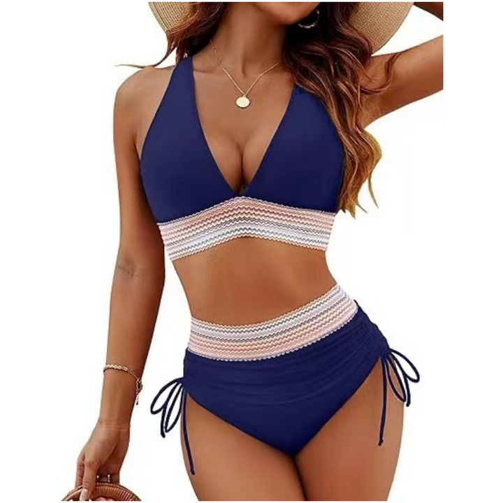Halter Bikini Set – Lichtblauw met Retro Waistband
